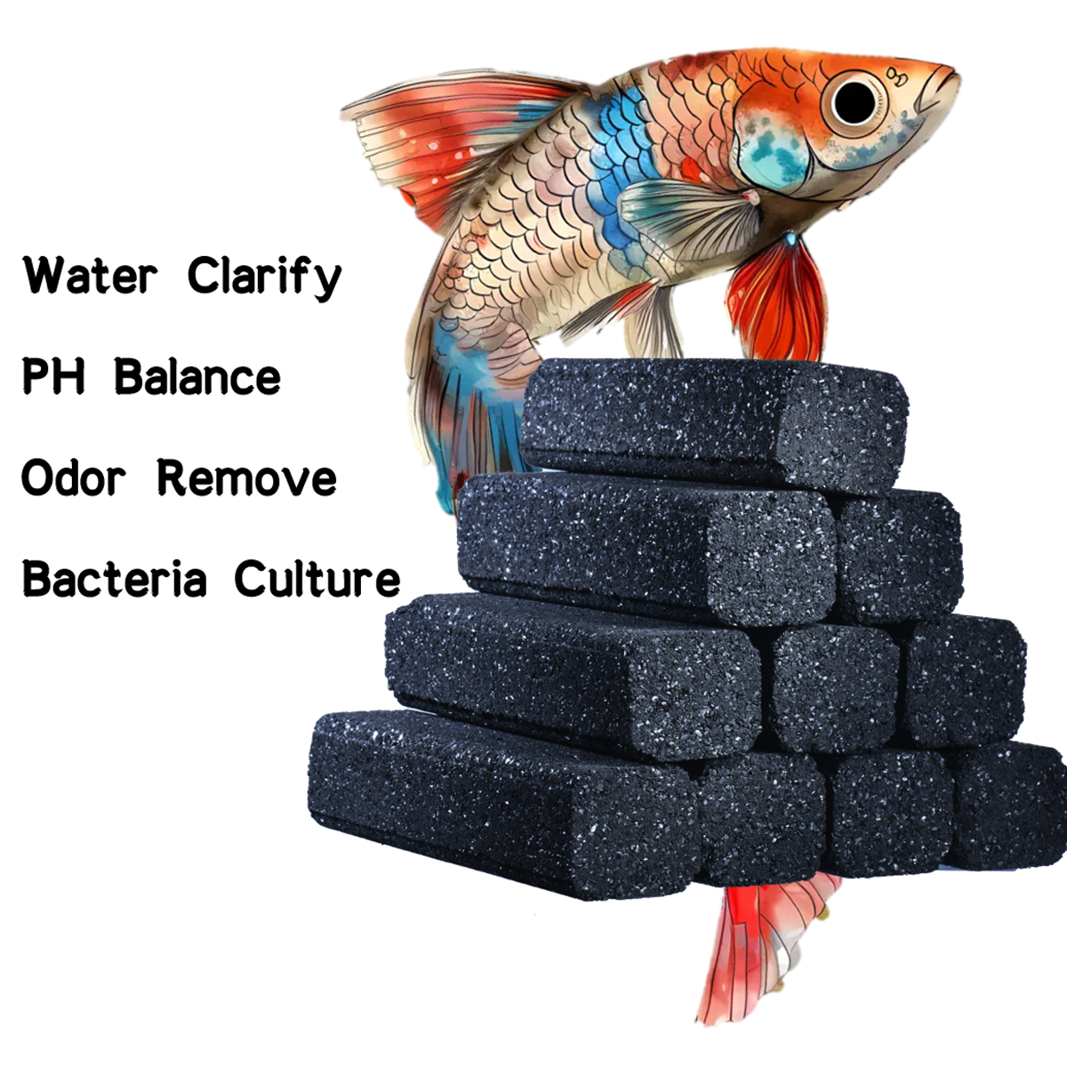 Activated Carbon Cuboid Fitler Media for Aquarium Water Treatment 10 Sticks